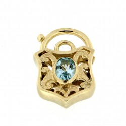 Filigree Shield Blue Topaz Padlock Y/G